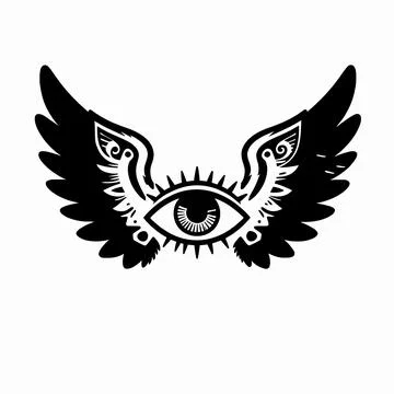 Mystical Winged Eye Illustration in Flat Vector Style, Occult Alchemical Sy.. Illustrazione stock