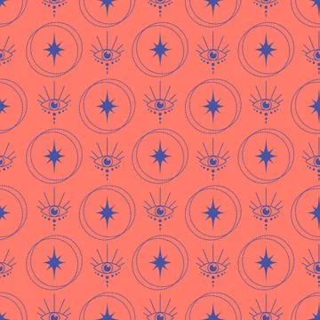 Mystical witchcraft oracle cartoon pattern. Seamless pattern with esoteric an Stock Illustration