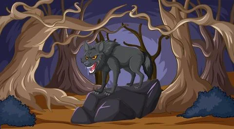 Mystical Wolf in Enchanted Forest Stock Illustration