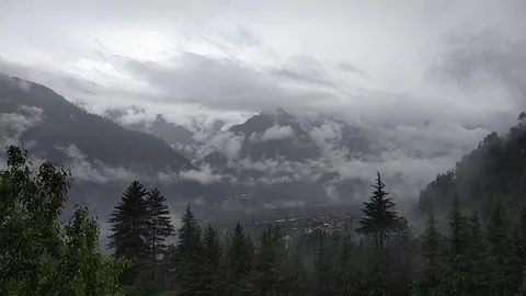 Mysty forest mountain couds gothic Video stock 240838037