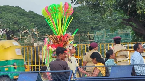 Mysuru, Karnataka - 6 October 2024 : Man Selling Children Toys Roadside Stock Footage 304034540