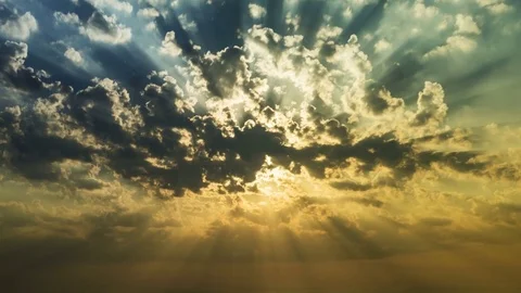 Mythic sunrise with clouds and sun rays Stock Footage
