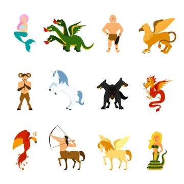 Mythical Creature Images Set Stock Illustration