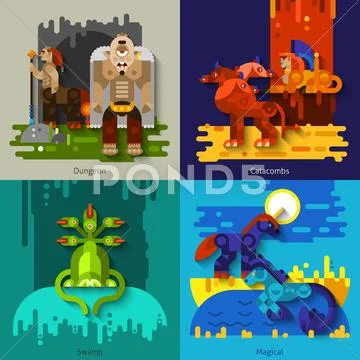 Mythical Creatures Dungeon Swamp Catacombs Magical Stock Illustration