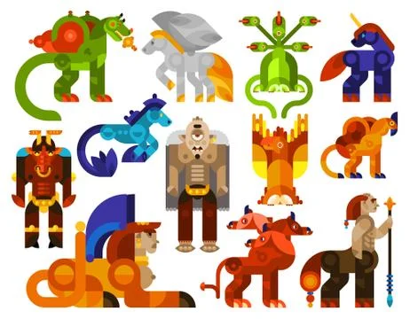 Mythical creatures icons Illustrazione stock