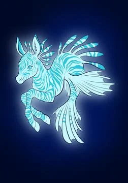 Mythical glowing cute creature on dark background Stock Illustration