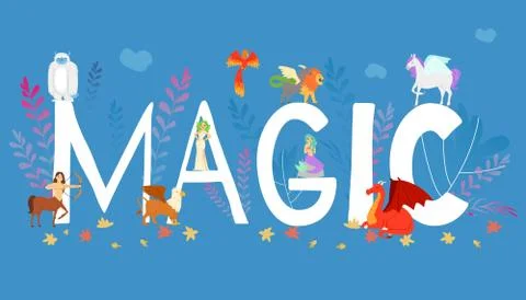 Mythical, mythological creates, magic animals - unicorn, jackalope, phoenix Stock Illustration