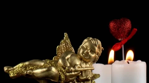 Mythological Angel Figurine &amp; Candles Stock Footage 59741026