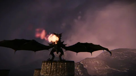 Mythological dragon breathing fire Stock Footage 35004277
