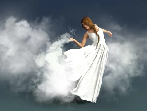 A mythological goddess playing in the clouds Stock Illustration
