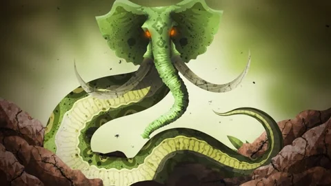 Mythological serpent with an elephant head Stockbeeldmateriaal 342367465