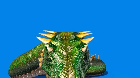Mythological SNAKE Monster Dragoon Attack Front Blue Screen 3D Rendering Anim Stock Footage 92997488