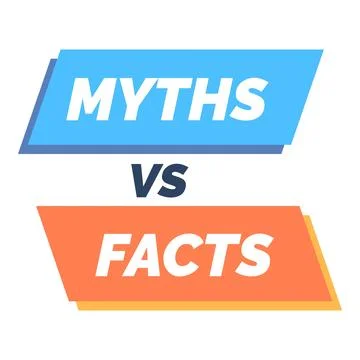 Myths versus facts concept comparing factual truth to rumors Illustrazione stock