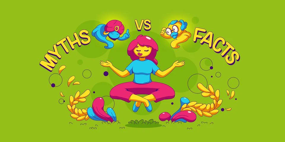 Myths vs facts concept with float woman meditate Stock Illustration