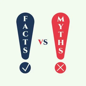 Myths vs facts red and blue infographic icon. Truth or fiction speech bubble Stock Illustration
