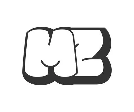 MZ logo, bubble comic lettering, rounded in graffiti style black and white .. Stock Illustration