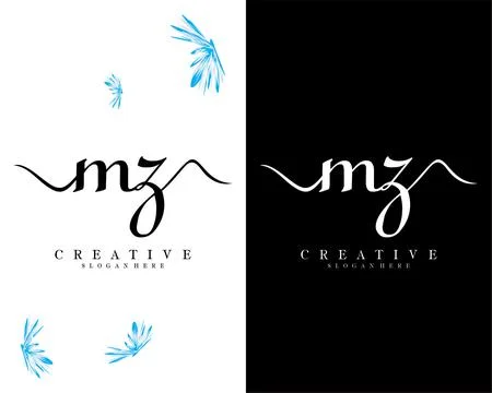 Mz, zm handwriting script font letter logo design template vector Stock Illustration