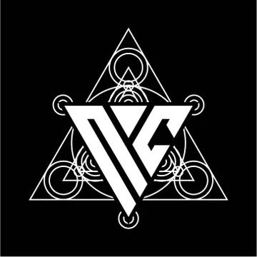N C Monogram letter logo with triangle shape design template with sacred geom Stock Illustration