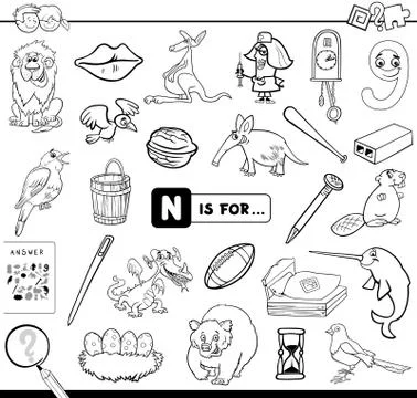 N is for educational game coloring book 스톡 일러스트