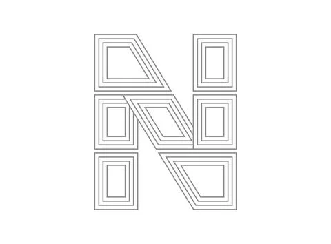 N font vector.  Condensed thin, Parallel stylize line letter. Thin monochrome Stock Illustration