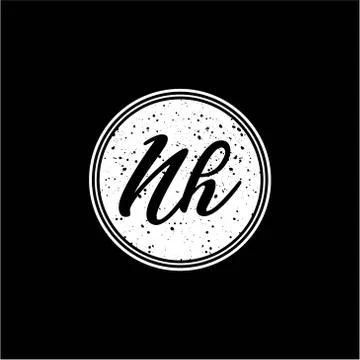 N H Initial Handwriting In Black and White Circle Frame Design Stock Illustration