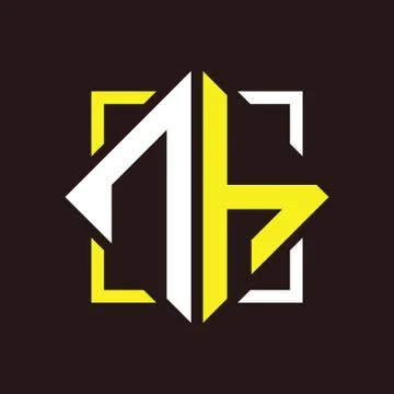 N H Initials quadrangle monogram with square Stock Illustration