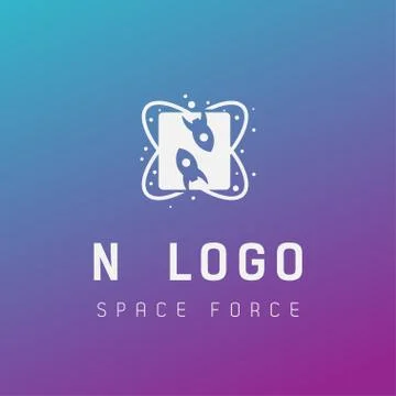 N initial space force logo design galaxy rocket vector in gradient background Stock Illustration