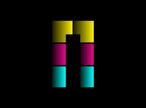 N letter font, vector logo made of Cmyk color. Dynamic split blue, pink, yell Stock Illustration