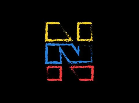 N letter hand write vector desing, brush font logo. Blue, red, yellow color o Stock Illustration