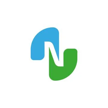 N letter logo consisting of two parts in blue and green. Vector Stock Illustration