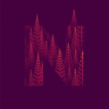 N letter with pine tree forest illustration for Happy New Year Stock Illustration
