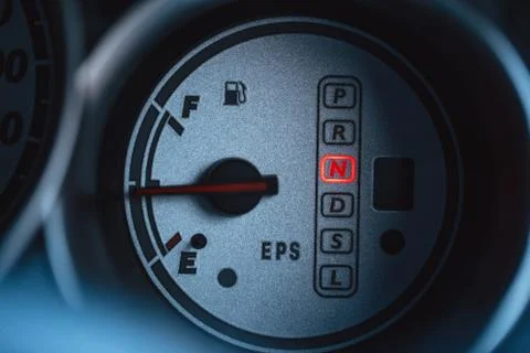N or neutral gear position light sing show close up at vehicle gauge 写真素材