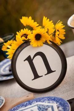 "N" Rustic Table Setting Plate Stock Photos