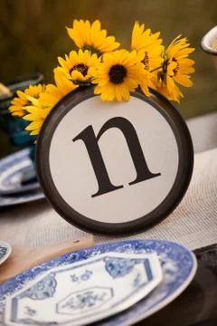 "N" Rustic Table Setting Plate Stock Photos