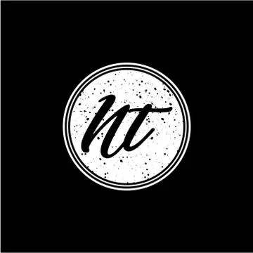 N T Initial Handwriting In Black and White Circle Frame Design Stock Illustration