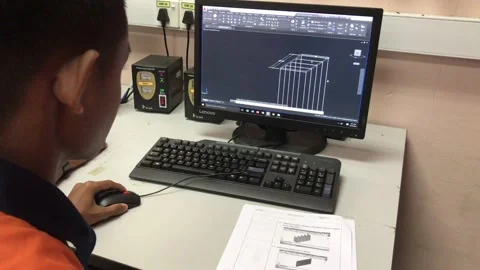 N Unidentified student doing 3D designing using AUTOCAD in the Design Lab Stock Footage 109537364