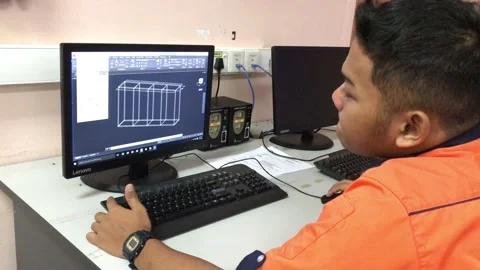 N Unidentified student doing 3D designing using AUTOCAD in the Design Lab Stock Footage 109537411
