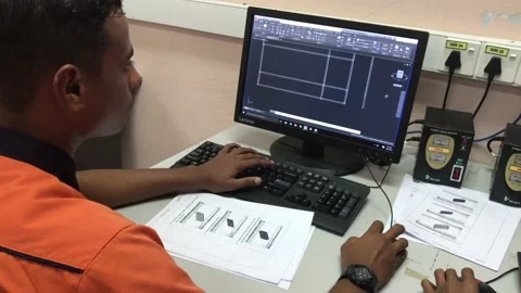 N Unidentified student doing 3D designing using AUTOCAD in the Design Lab Stock Footage 109537515