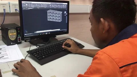 N Unidentified student doing 3D designing using AUTOCAD in the Design Lab Stock Footage 109537559
