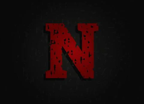 N vector red letter made of grunge texture. Insane Fear brutal font. Wicked n Illustrazione stock