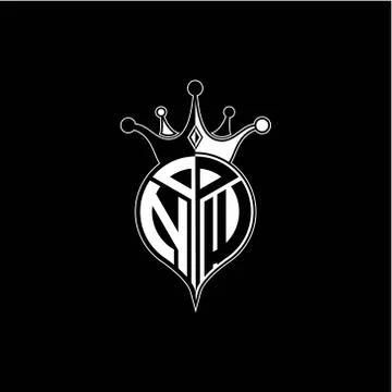 N W circle monogram logo emblem style with clown crown shape vector decoratio Stock Illustration