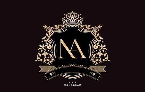 NA initial letter with crown and ornament pattern illustration Stock Illustration