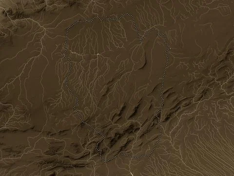 Naama, Algeria. Elevation map colored in sepia tones with lakes and rivers Illustrazione stock