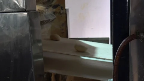 Naan Making Machine - Process Starts With Dough Balls On Conveyer Belt 스톡 동영상 94934017