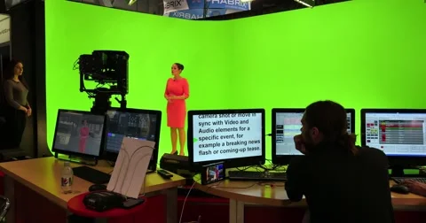 NAB 2016: Virtual production studio green screen chroma key background Stock Footage 62799401