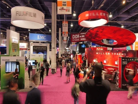 NAB Show 2015 exhibition expo in Las Vegas Convention Center. Timelapse Stock Footage