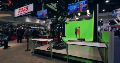 NAB SHOW 2016: Virtual studio green screen chroma key presentation 4K UHD Stock Footage 62799368