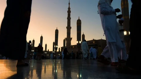 Nabawi Mosque Pilgrims Timelapse Stock Footage