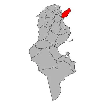 Nabeul of Tunisia Governorates map shape, travel web flat icon vector illustr Stock Illustration