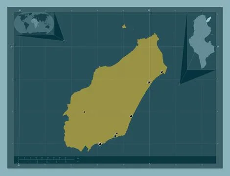 Nabeul, Tunisia. Solid color shape. Locations of major cities of the region 库存插图